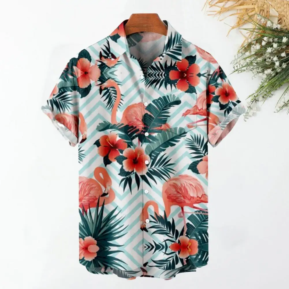 

Men Beach Shirt Short Sleeve Summer Beach Shirt Colorful Lapel Flower Print Beachwear Short Sleeve Beach Top Male Clothing