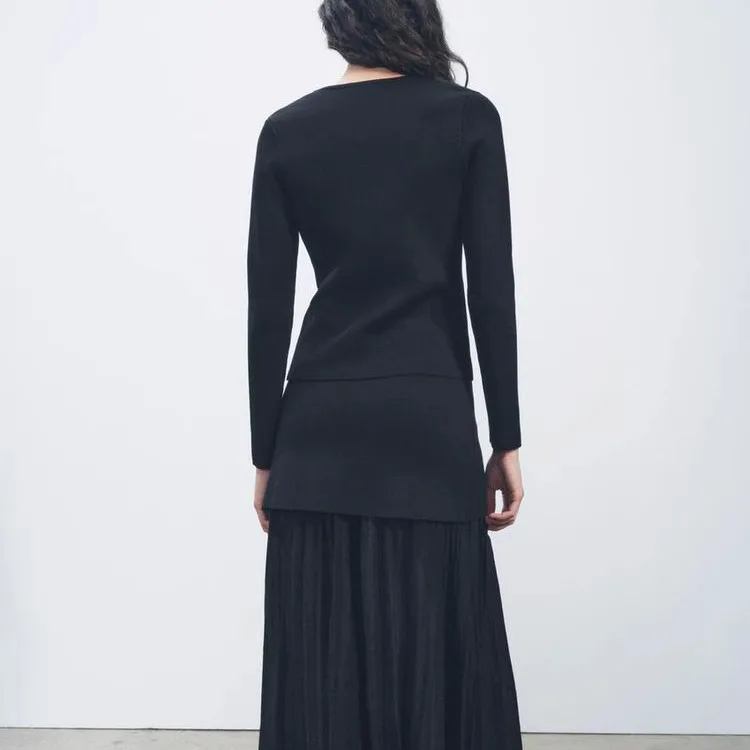 

Новая весенняя асимметричная трикотажная юбка с v-образным вырезом 49224, вязаная лоскутная юбка 49206, модный женский комплект Long Sve