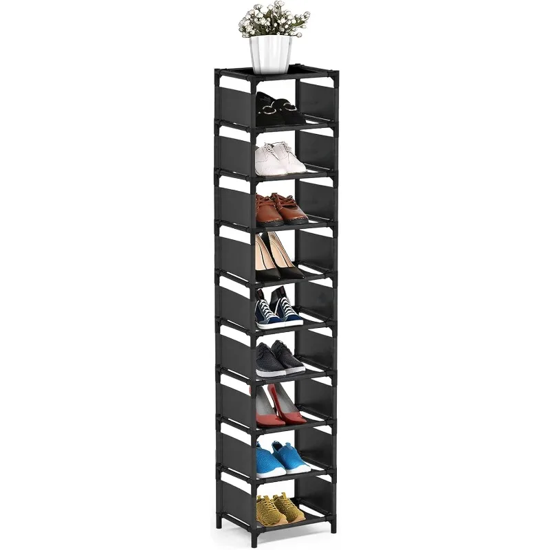 

Vertical Narrow Tall Shoe Rack for front Door Entrance,10 Tiers Sturdy Metal Shoe Rack Organizer for Closet Entryway,