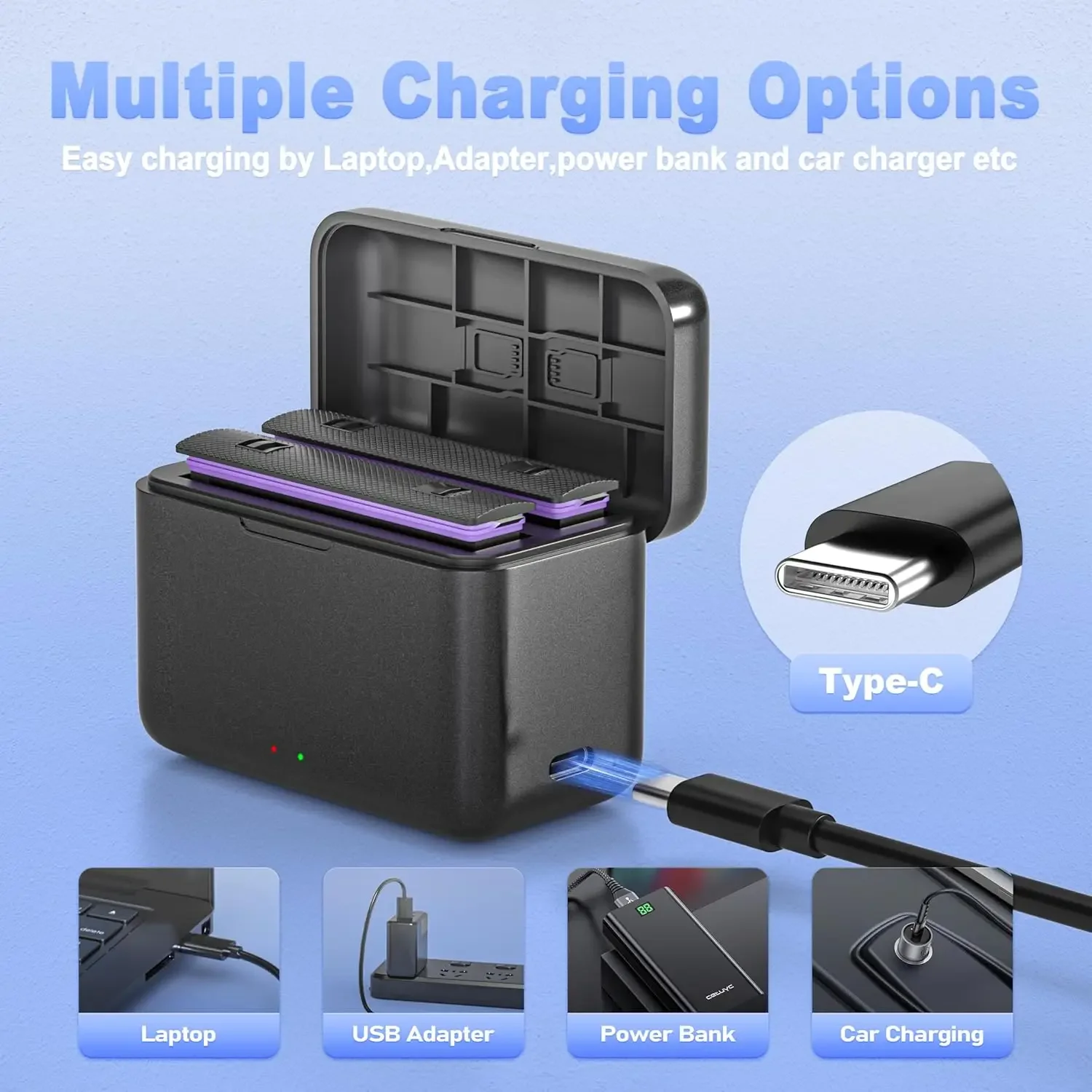 2800 mAh oplaadbare batterij en opladerset met dubbele sleuf voor Insta360 X5, complete voedingskit voor Insta360 X5 actiecamera-batterijen