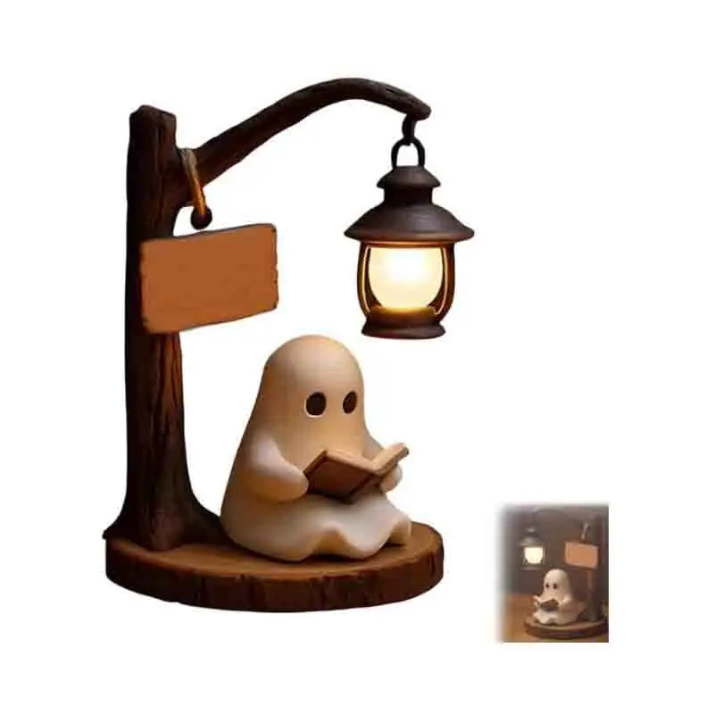 Miniture لطيف شبح القراءة فانوس المنزل مكتب سطح المكتب زخرفة ضوء الليل الإبداعية هالوين حفلة هدية الجدة ديكور الدعامة