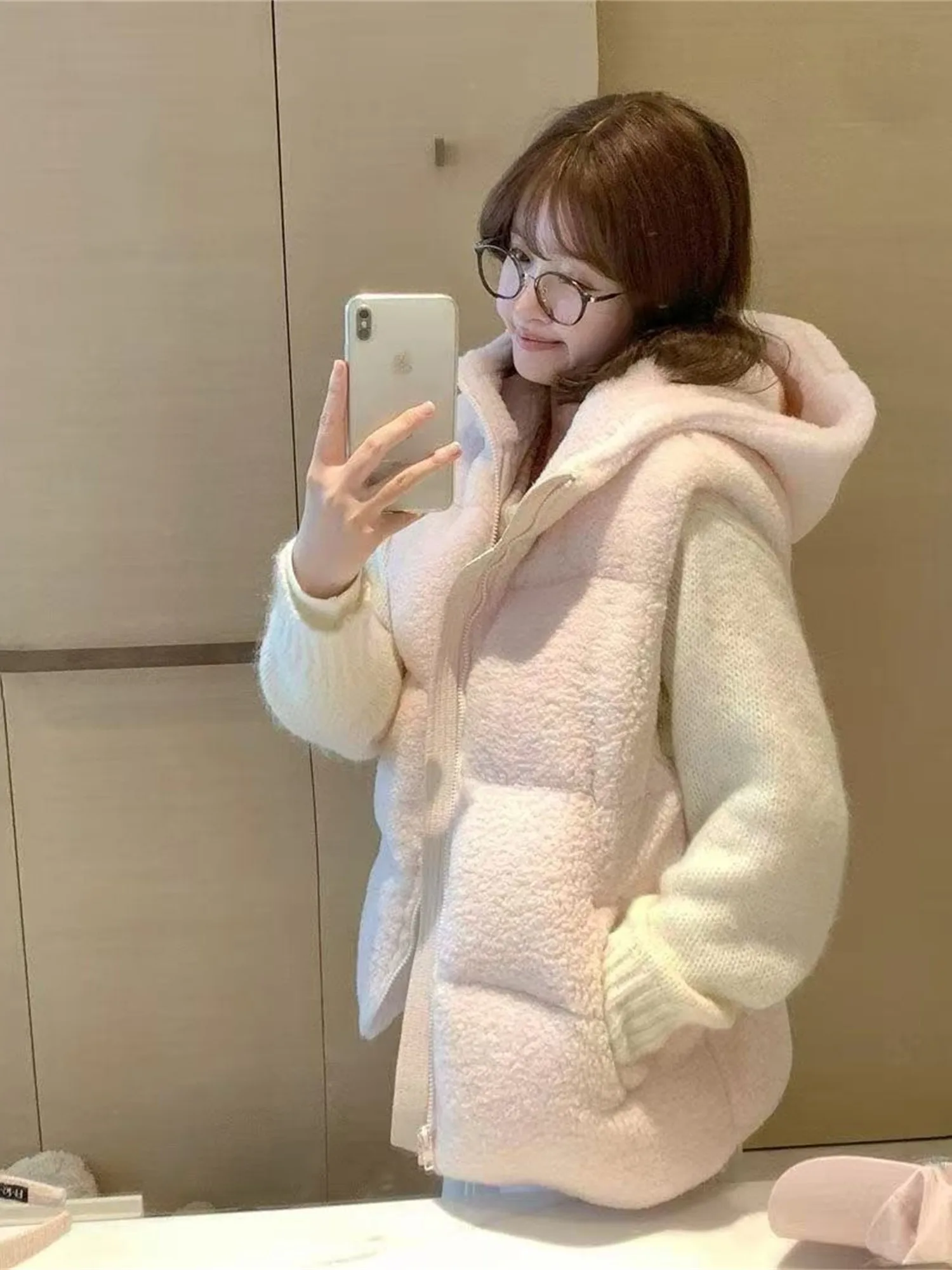 

Утепленная розовая хлопковая жилетка: модный дизайн, зимняя теплая куртка-шапка для женщин, очень милая пушистая хлопковая верхняя одежда