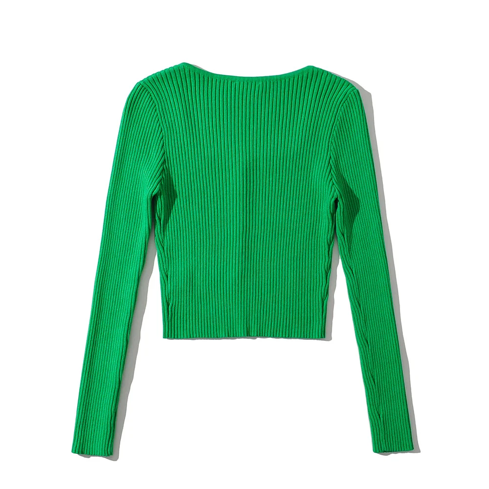 Dave&Di 2024 Knitted Colorful Sexy Short Cardigans Women England Style High Street Retro Square Collar Single Breasted Crop Tops