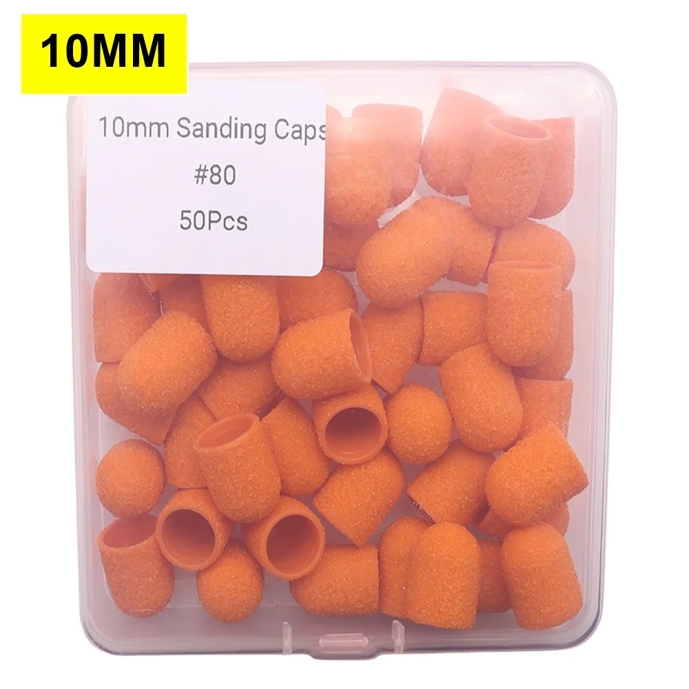 50Pcs Sanding Caps 5mm 7mm 10mm 13mm Replacement Sleeves for Nail Drill Foot File Callus Remover Manicure Pedicure