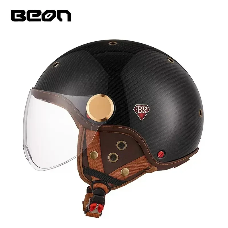 BEON BR13 Retro Open Face Half Helmet Motorcycle Vintage Carbon Fiber Helmets Casque Moto Casque Casco Capacete