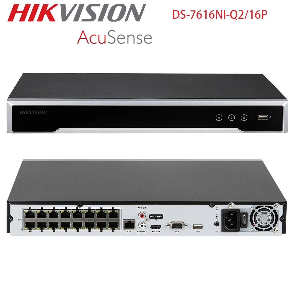 Hikvision 16ch POE 4K NVR DS-7616NI-Q2/16P 2SATA 160Mbps VCA ONVIF Motion Detection 2.0 H265+ Network Video Recorder