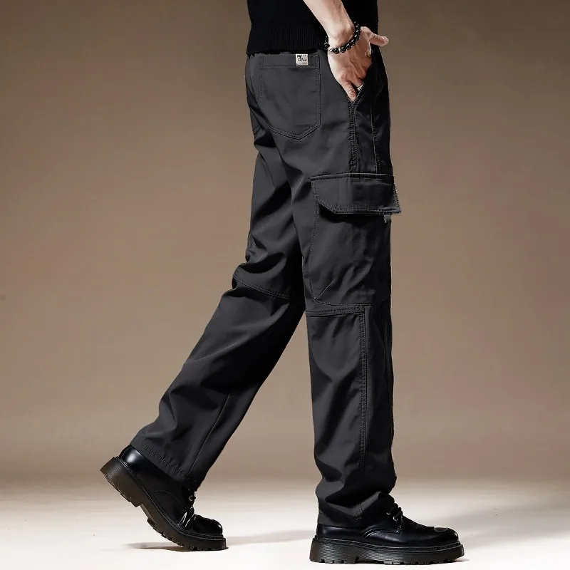 Men Elastic Waist Cargo Pants Rip Stop Multi Flap Pockets Straight Trousers Lightweight Wear Resistant Outdoor Hiking Work - view 3