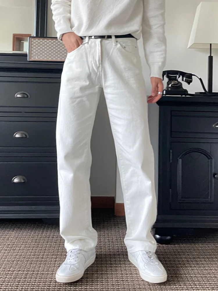 

White Wide Leg Jeans Men's Spring Autumn Japanese Style Cleanfit Youthful Lazy Style Straight Cut Casual Pants