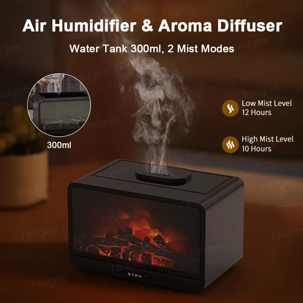 Aroma Air Humidifier Essential Oil Fragrance Diffuser Fireplace Aromatherapy Diffuser Home Humidifier Mist Maker with LED Light