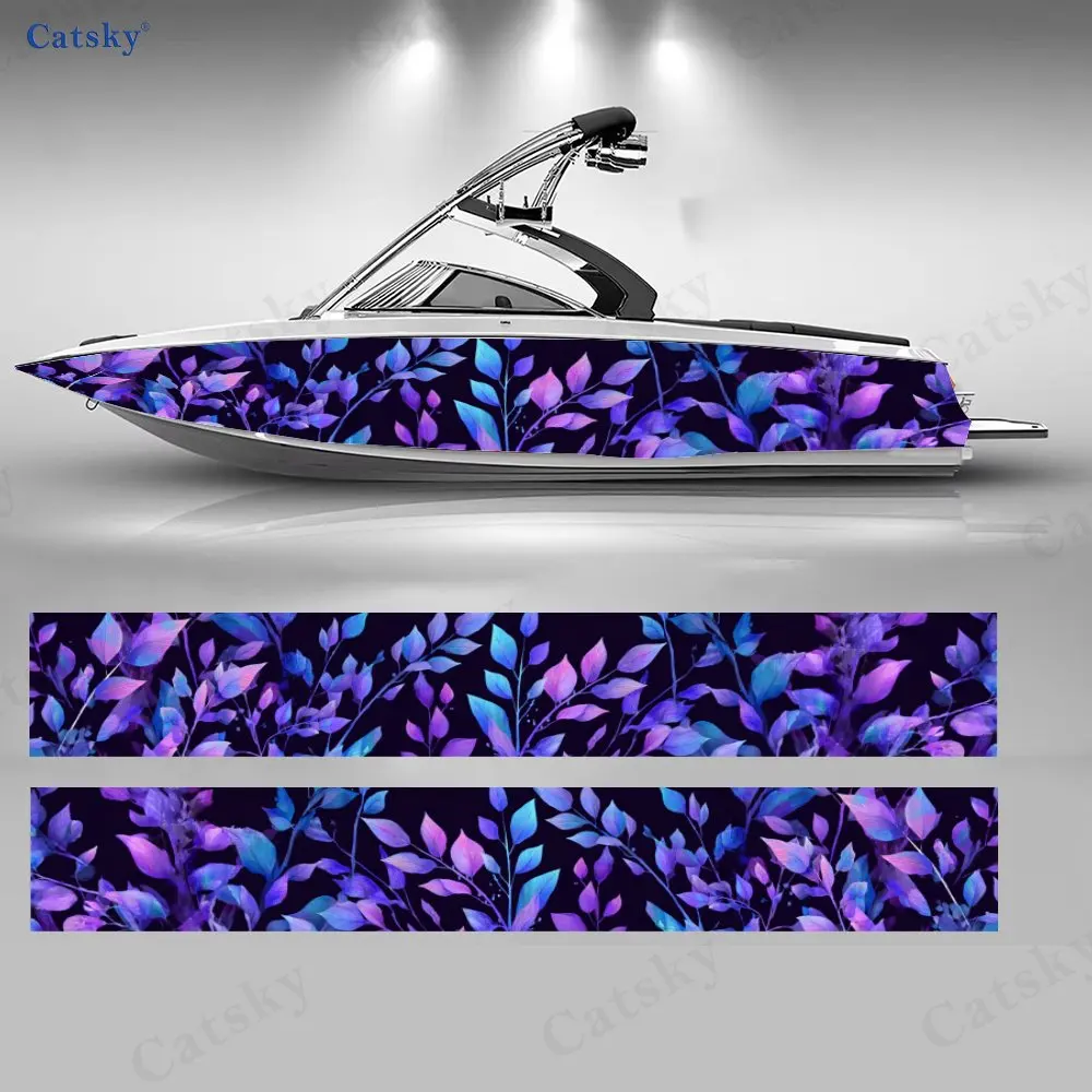 

2 шт. фиолетово-синих наклеек с изображением листьев для лодок, водонепроницаемые виниловые наклейки из ПВХ для рыболовных судов, прочные и стильные.