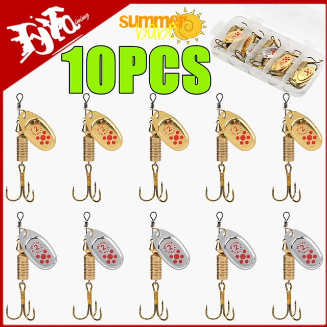 Nowy 10PCS Spinner Spoon Metal Bait Fishing Lures with Box Sequins Crankbait Spoon Baits Bass Trout Perch Pike Rotating 6.3cm 7g
