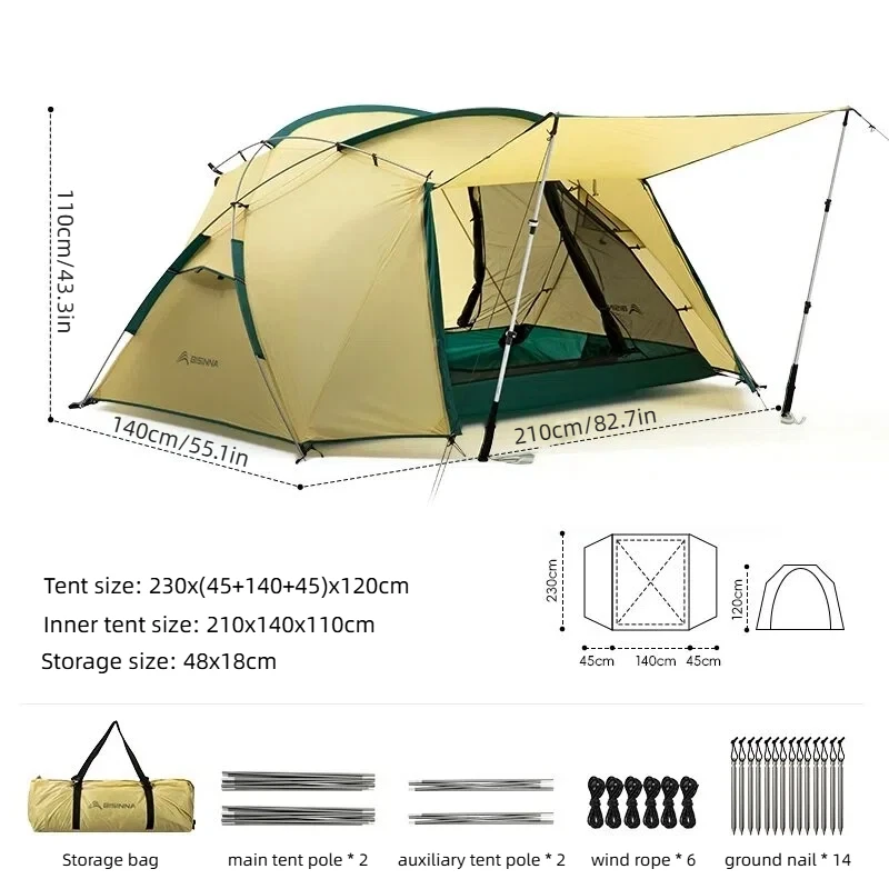 BISINNA 20D Nylon Campingtent 1-2 Persoons Lichtgewicht Backpacktent Buiten Waterdicht Kampbenodigdheden Strandreizen Wandelen