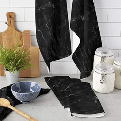 Black Marble Cracks Texture Microfiber Kitchen Hand Towel Dish Cloth Tableware Household Cleaning Towel Utensils for Kitchen