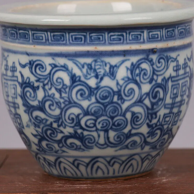 Imagem -04 - Panela de Cerâmica Tradicional Chinesa para Plantas Feita à Mão Azul e Branco Caráter xi Pequeno Cilindro Vaso de Plantas