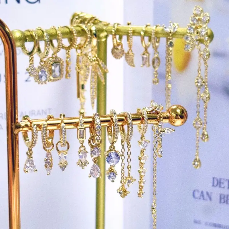 Damen-Ohrnadel aus 925er-Sterlingsilber, Kristall, Zirkon, Wassertropfen, Ohrstecker, Gold, Huggie-Ohrringe, Premium-Luxus-Party-Schmuck – Detail 8