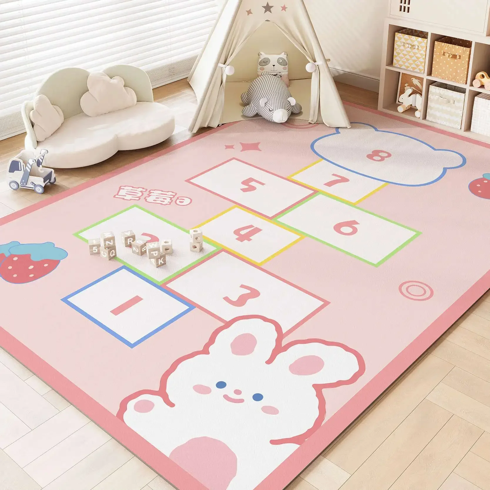 Kids Cartoon Game Rug Children Playroom Carpet Number Hopscotch Traffic Road Design Non-toxic Durable Home Decor Cute Styles