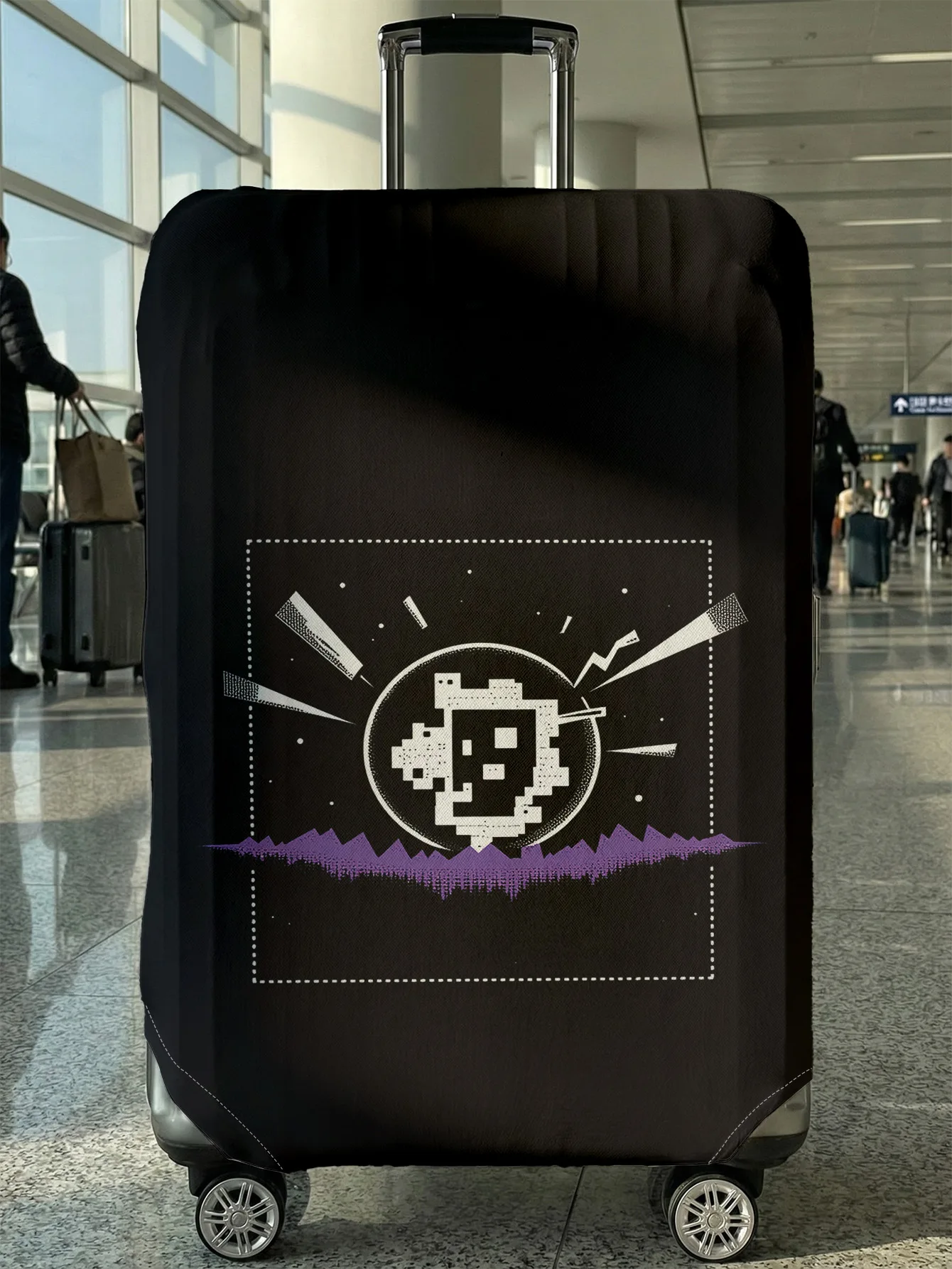 

Black Base Pixel Style Smiley Face Luggage Cover, Suitable for 18-32 Inch Luggage Cover, Luggage Handle Glove, Travel Accessorie