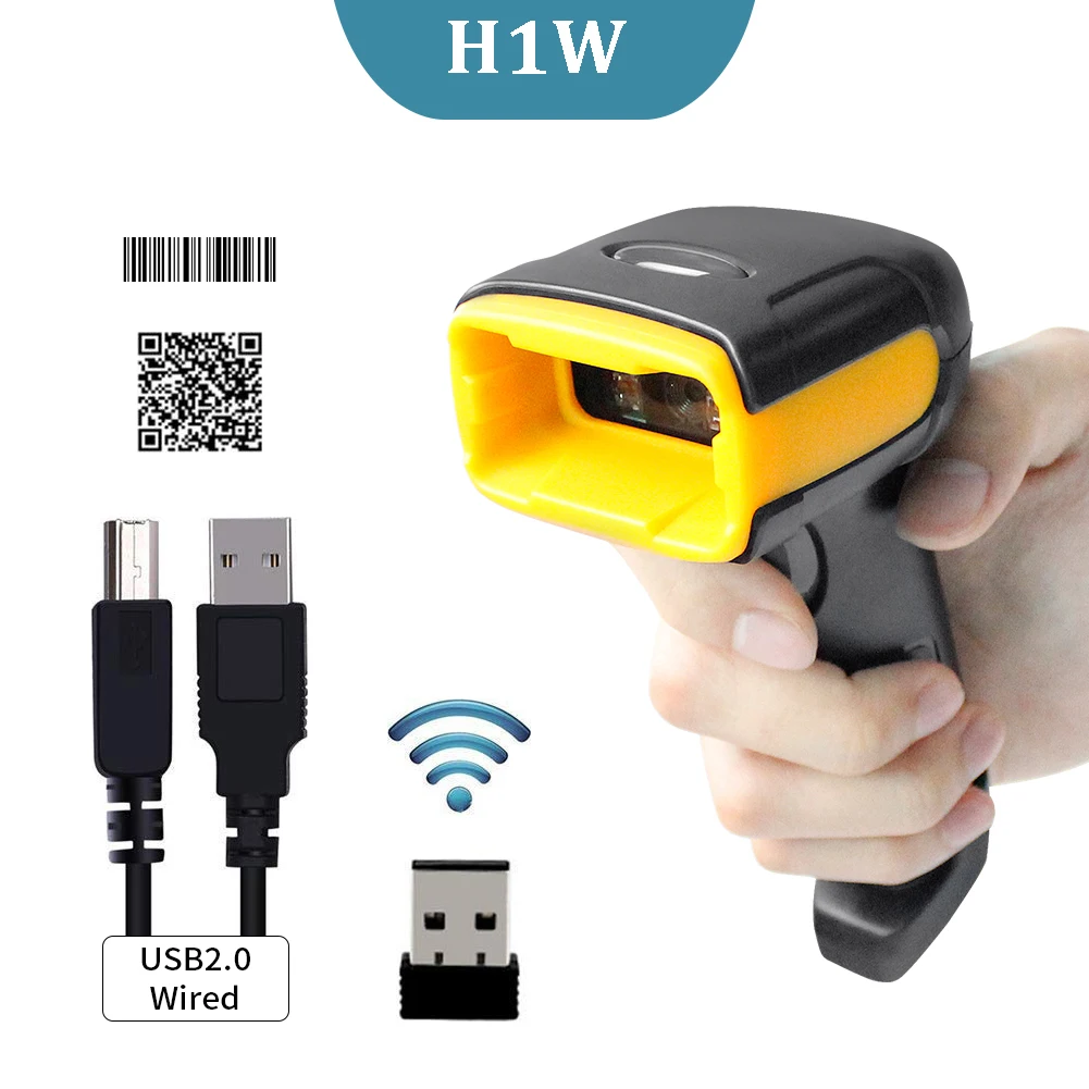 H1W Handheld 2D Wireless Barcode Scanner And H2WB Bluetooth 1D/2D QR Code Wired Reader for IOS Android Ipad Computer