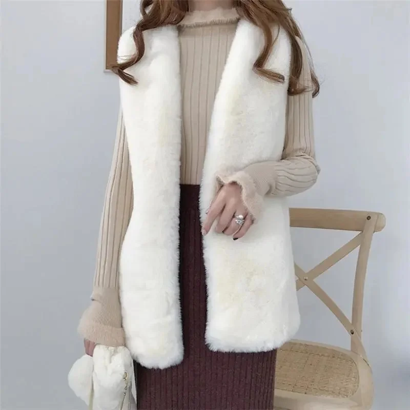 Korean Femme Faux Fur Vest Coat 2026 Women Casual Plush Waistcoat Tops Jacket Autumn Winter Lady Fashion Fur Sleeveless Outwear