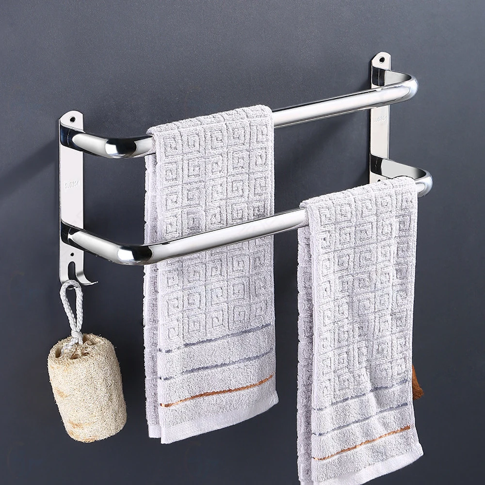 Hand Towel Hanger Rack Wall Mounted Silver 304 Polished Stainless Steel Bath Holder Bar Rail 40-60cm Hook Bathroom Accessories