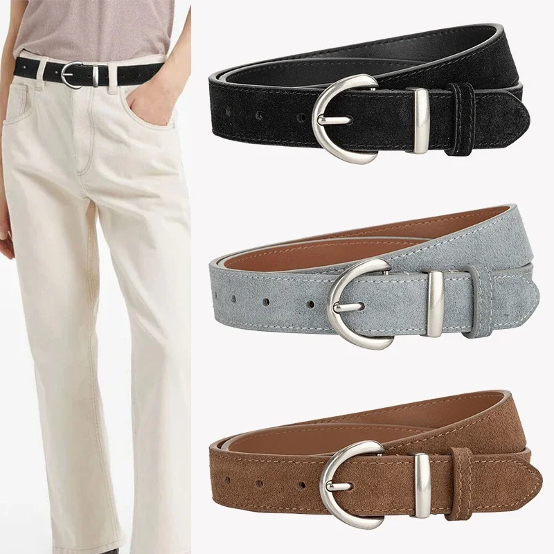 Simple Design Women's Belt Goth Vintage Jeans Accessories Black Cowhide Girdle High Quality Luxury Designer Leather Waistband