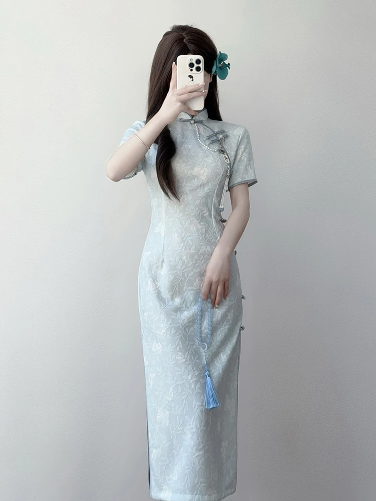 

Ting Yue Ling New 2026 Young Sle Slim Fit Traditional Chinese Ele Long Qipao Dr Daily Wear ort Sve Pure Color