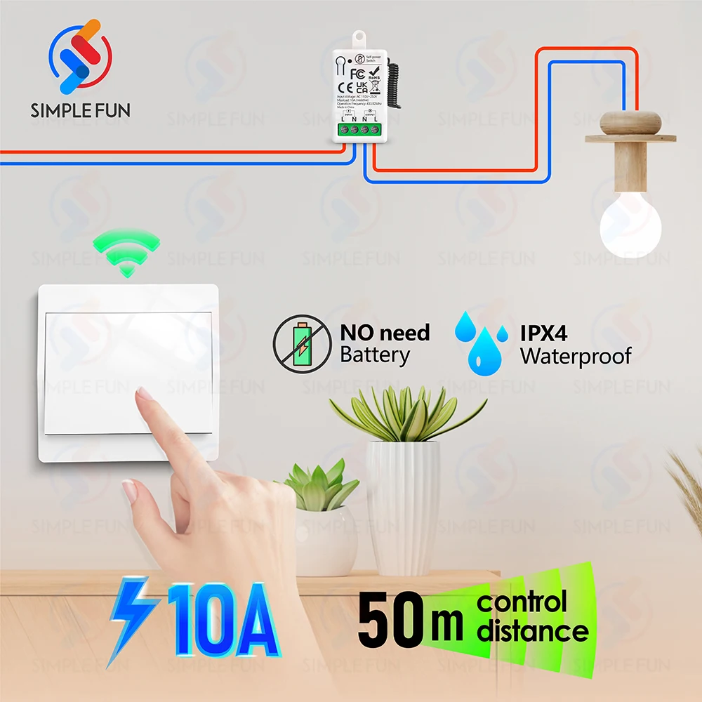 Mini Wireless Remote Control Light Switch 110V 220V 230V  No Battery Required Self Powered Wireless Wall Switch Kinetic Switch