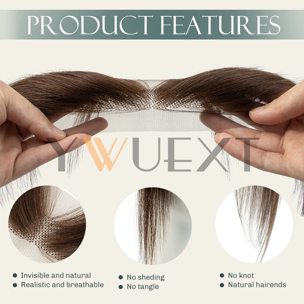 YWUEXT Bangs Lace Base Real Human Hair Sided Bangs Hairpiece Invisible Breathable Smooth Bangs Daily Use Air Bangs Salon Quality