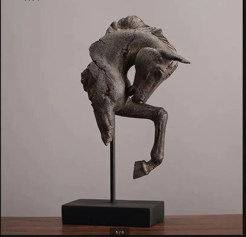 Antique General Horse Head Ornament Resin Animal Head Decoration Crafts Exhibit Display Statue Knickknacks Figurines Sculpture