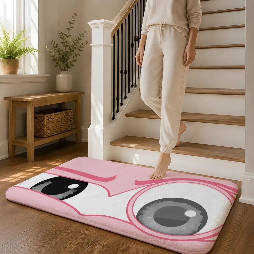 Cartoon Eyes Glasses Floor Mat Flannel Rug Non Slip Absorbent Soft Washable For Entryway Hallway Bathroom Kitchen Decor
