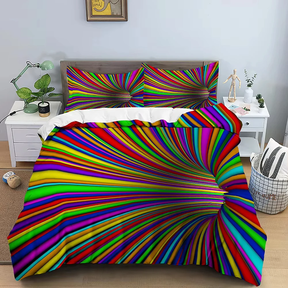 Modern Striped Geometric Duvet Cover Full King Size Minimalists Abstract Art Comforter Cover Geometric Swirl Stripes Bedding Set
