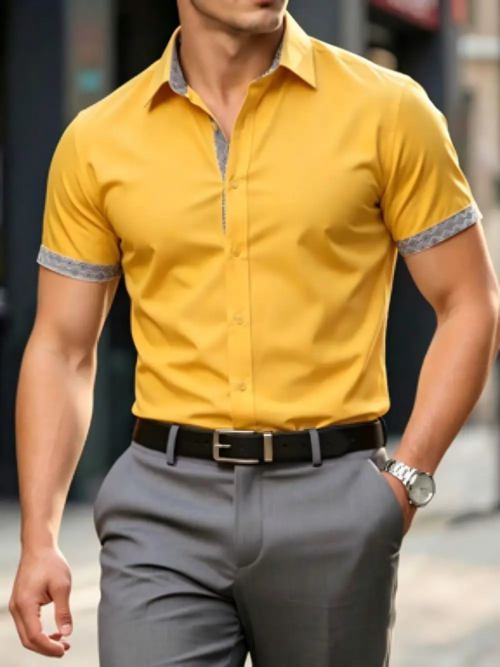 New Spring/Summer Collection Men's Business Casual Printed Patchwork Short Sleeve Shirt