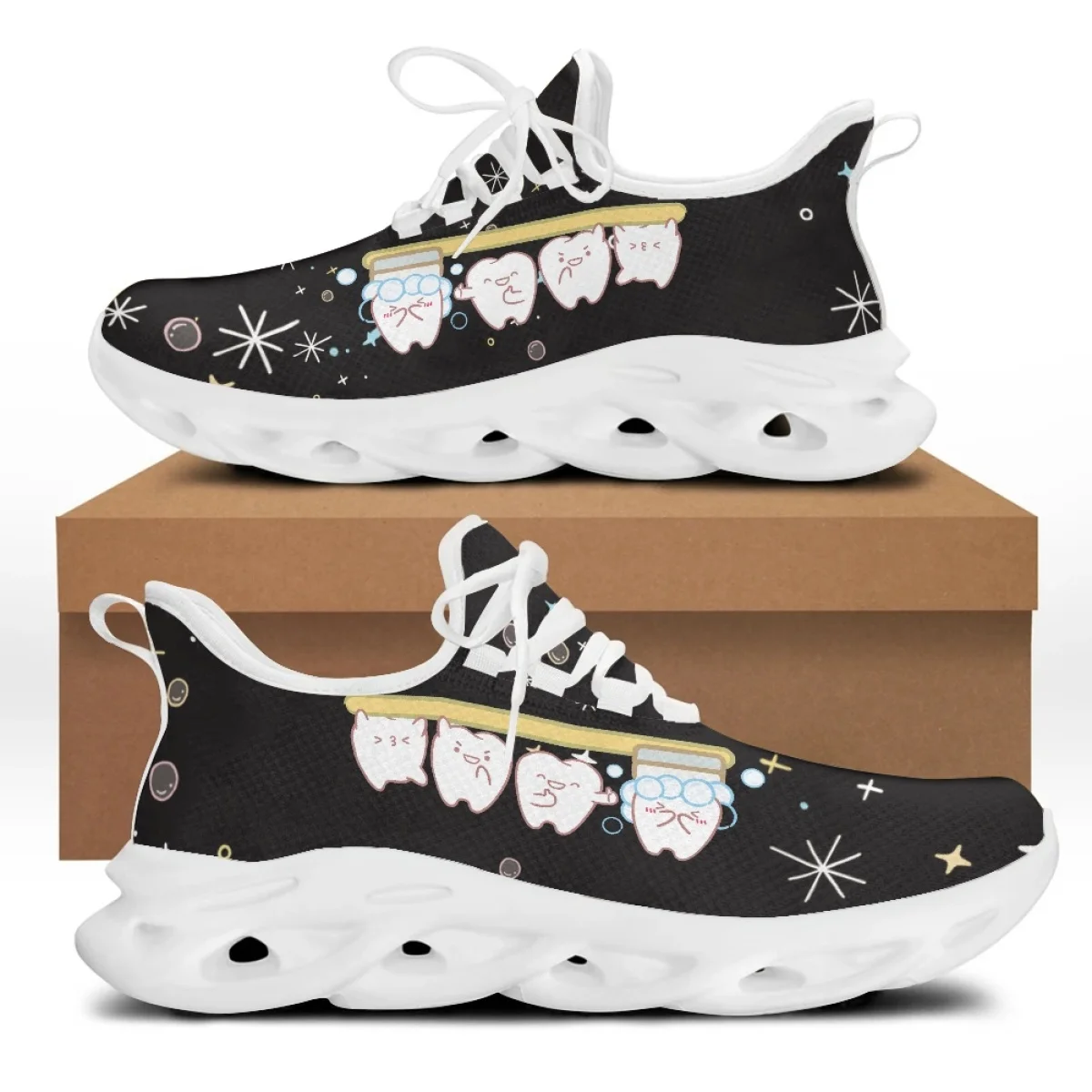 

Yikeluo Doctor's Sneakers Tooth Pattern Women Soft Eva Sole Medical 3D Printed Male Shoes Outdoor Classic Leisure Jogging Shoes