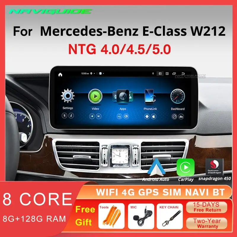 NAVIGUIDE 10.25” Android12 Car Radio For Mercedes W212 2009-2016 Carplay 8+128GB GPS Navi Touch Screen Stereo Multimedia Player