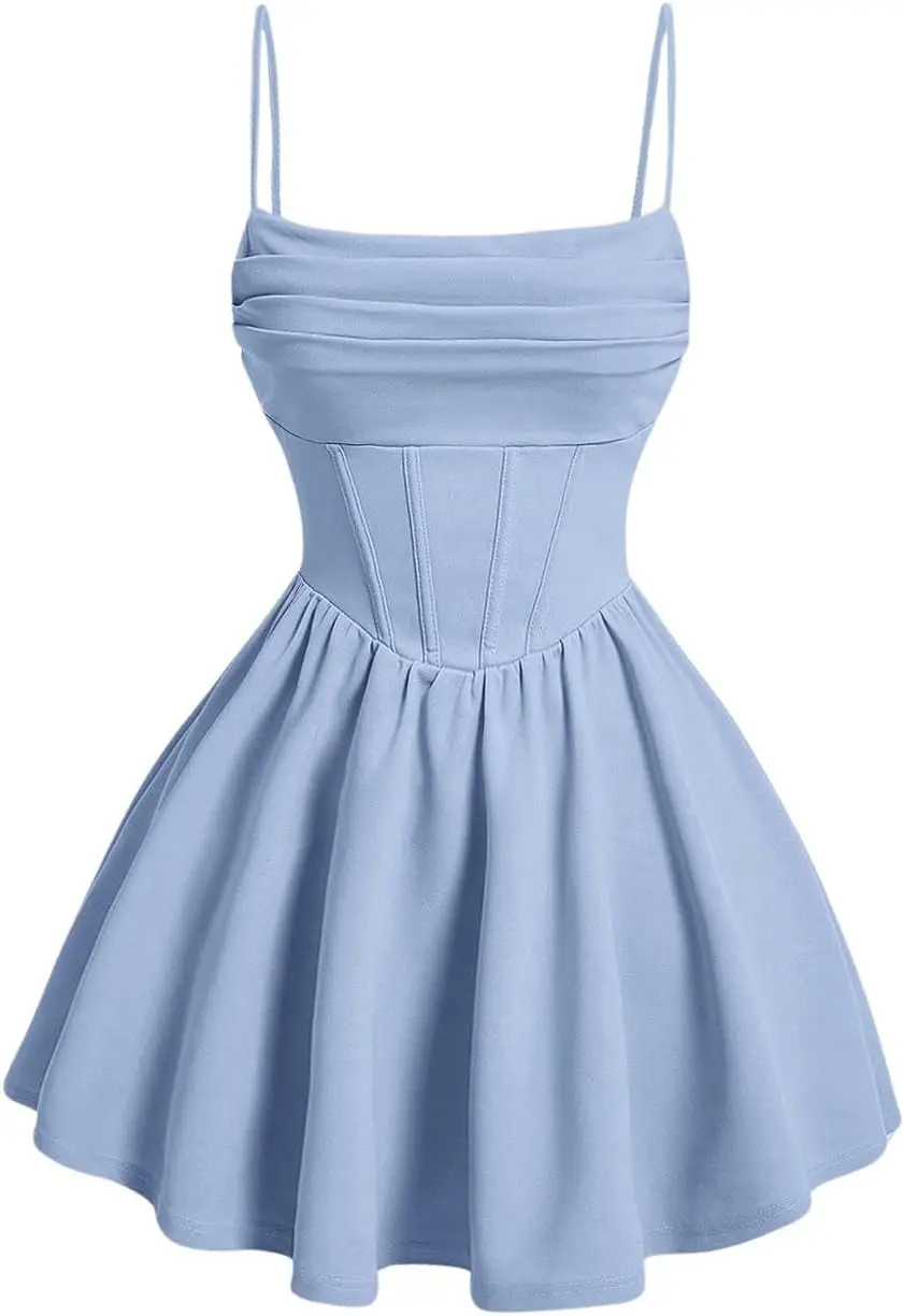 women's-ruched-corset-dress-spaghetti-strap-fit-and-flare-flowy-skater-mini-cami-dress-homecoming-dresses-prom-dresses