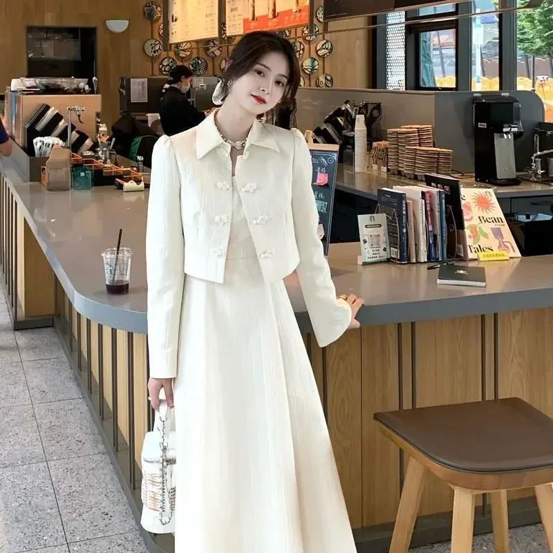 Insozkdg Women Dresses Set 2023 New Elegant Office Lady Formal Two Piece Skirt Suit Female Casual Long Sleeve Jacket with