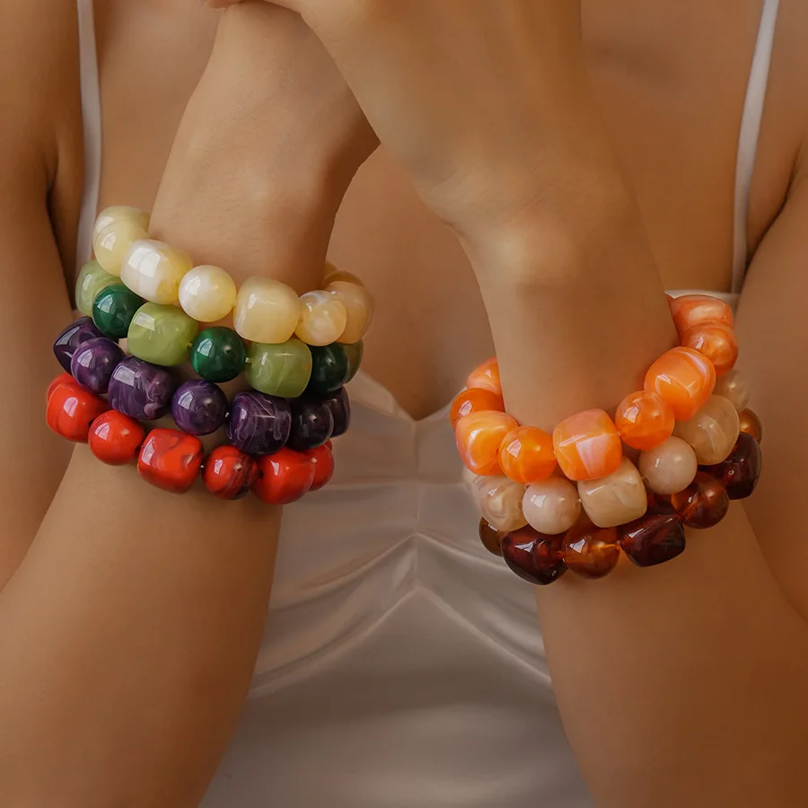 الاكريليك غير النظامية مربع جولة مطرز سوار الإسورة للنساء تقليد حجر سلسلة سوار اليد اكسسوارات زوجين الهدايا #3