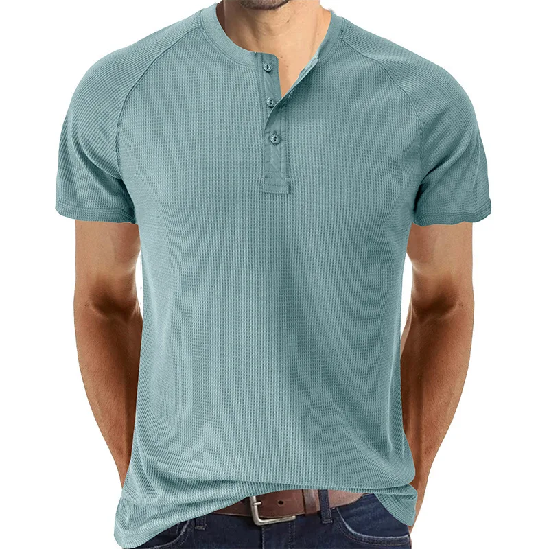 American Style Hard Man Short Sleeve Henry Shirt Men's Half Sleeve T-Shirt Mark Best Selling Slim Fit V-neck  Color