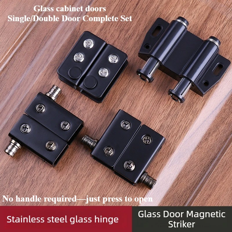 Hole-free Stainless Steel Glass Hinge for Glass Doors; Cabinet Door Hinge with Top and Bottom Pivots; Self-Closing; Handle-Free