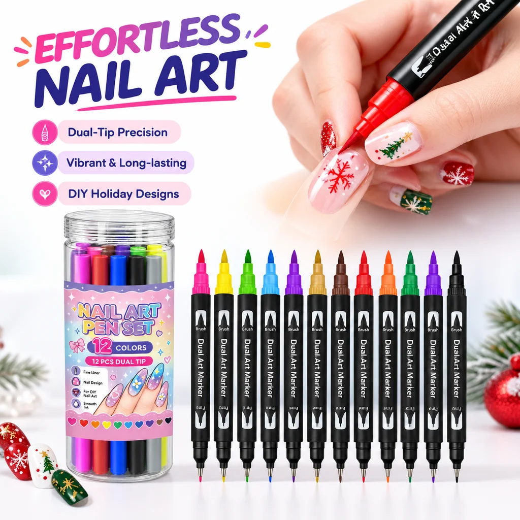 24 Colors Dual Ended Nail Art Pens Set Colourful Waterproof Nail Art Graffiti Pen DIY Nail Art Drawing Pen Abstract Line Pen