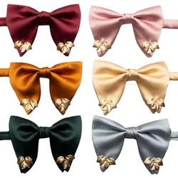 New pure color high-quality polyester yarn-dyed large bow tie men's and women's casual fashion metal-inlaid bow tie