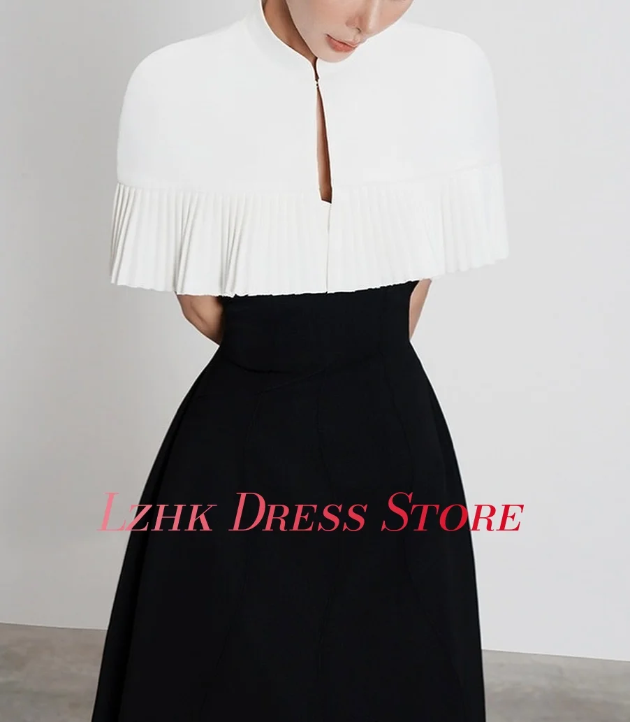 Vestido de noite linha A de camisa graciosa personalizado de alta qualidade mangas curtas gola alta comprimento de chá فستانmavera