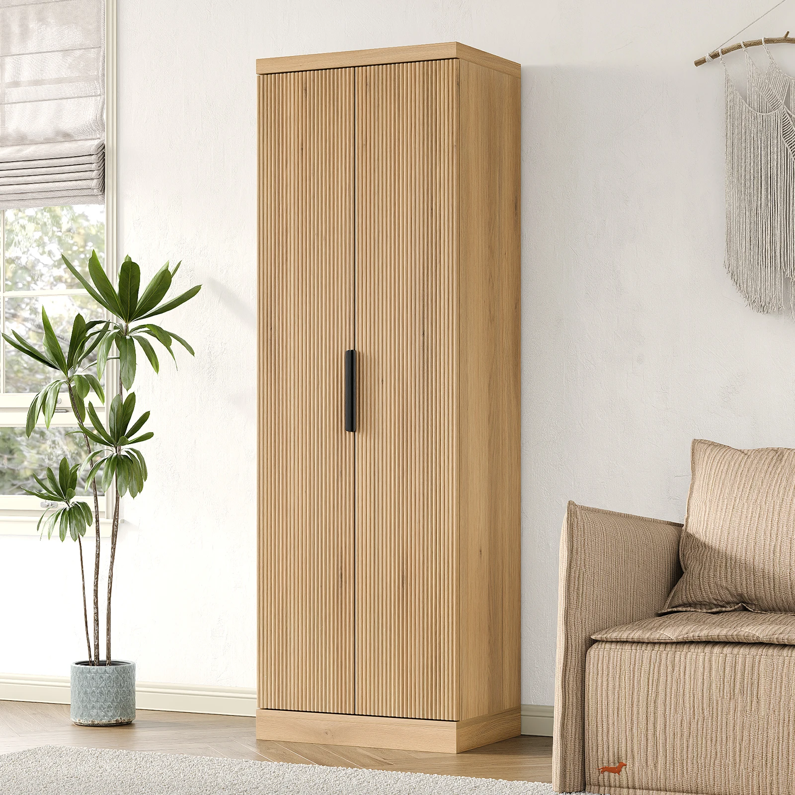 71-Inch Tall Storage Cabinet with 2 Doors, Kitchen Pantry Cabinet with Adjustable Shelves, 5-Tier Slotted Cabinet for Living Room, Kitchen, and Dining Area, Entryway Storage Cabinet