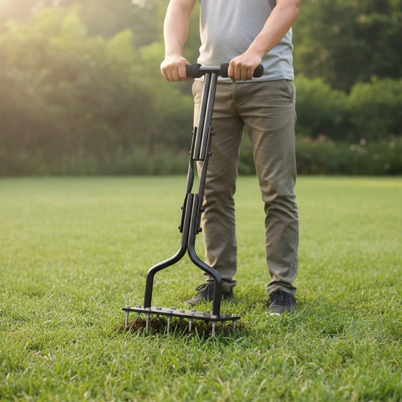 

Manual Lawn Aerator Easy Assembly Prong Soil Loosener Hand Push Central Aerator Ergonomic Handle Yard Aeration Tool Sturdy Duty