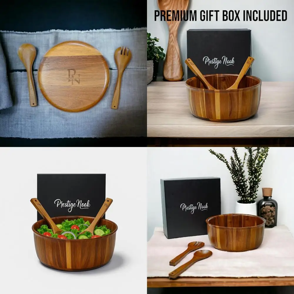 

12 Acacia Wood Salad Bowl Set with Servers, Ideal for Serving Fruits and Salads, Perfect Housewarming or Wedding Gift