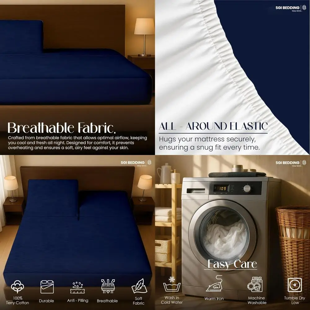 

Водонепроницаемый наматрасник Cal King — 72x84, верхняя часть 34, 18 карманов, мягкий, бесшумный, дышащий, регулируемый чехол для кровати, темно-синий