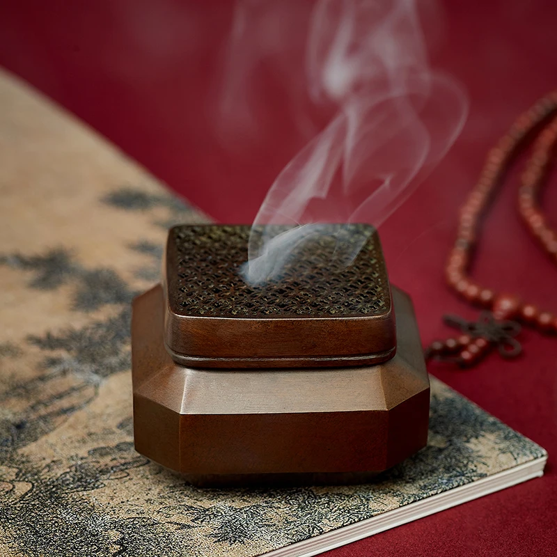 Antique Copper Warm Hand Incense Burner Square Shape Renaissance Style Copper Household Temple Worship Inside Room Tea Ceremony