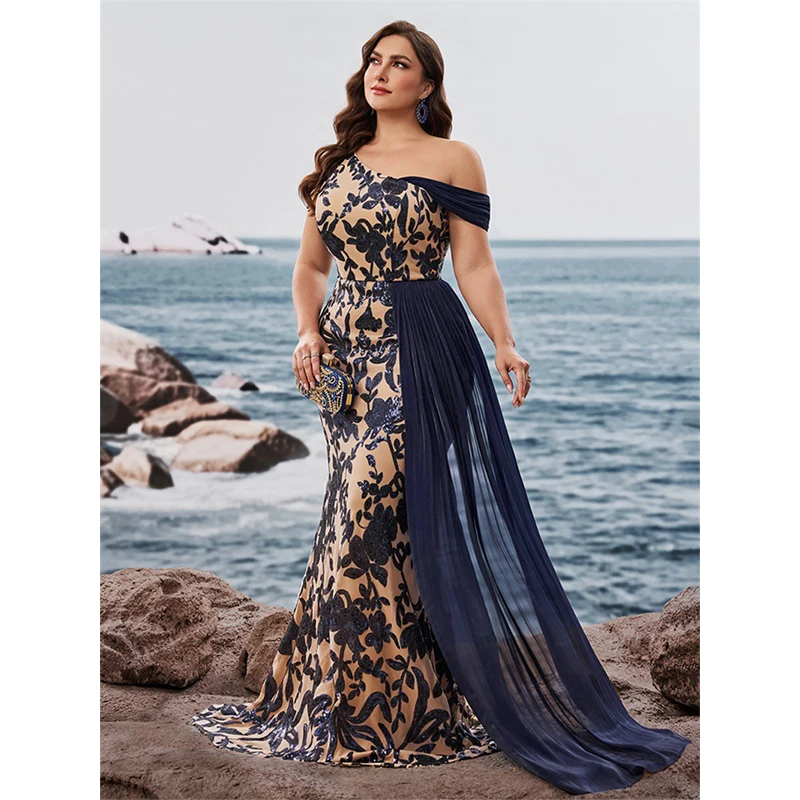 Vestido largo sexi de un hombro con lentejuelas y cuentas para mujer, vestido elegante para cóctel, graduación, fiesta de noche, sirena, vestido de dama de honor de boda