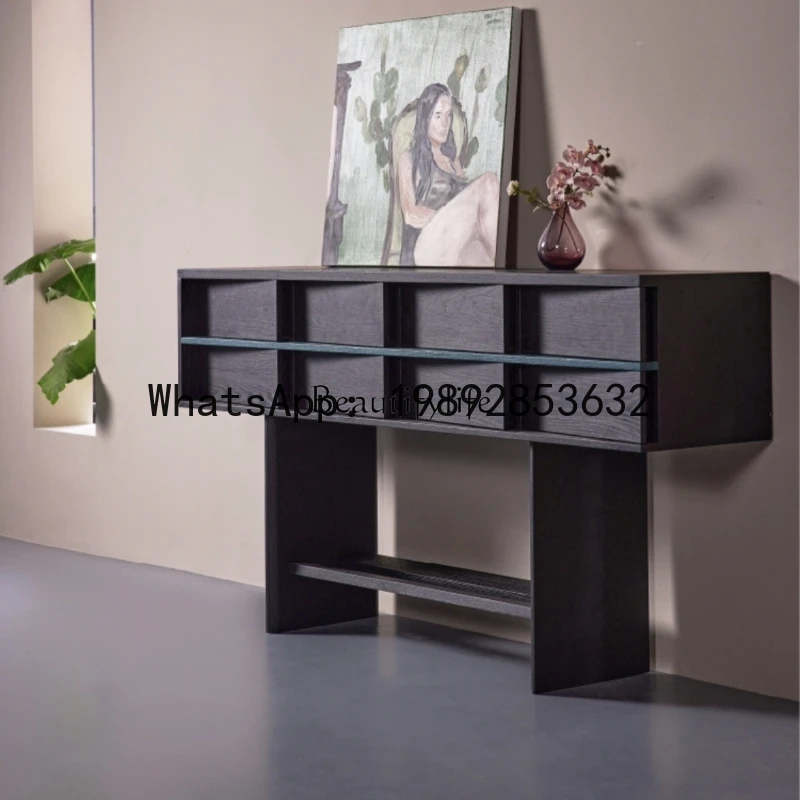 

Post-modern wabi-sabi style black drawer porch cabinet household niche design Japanese simple wall chest