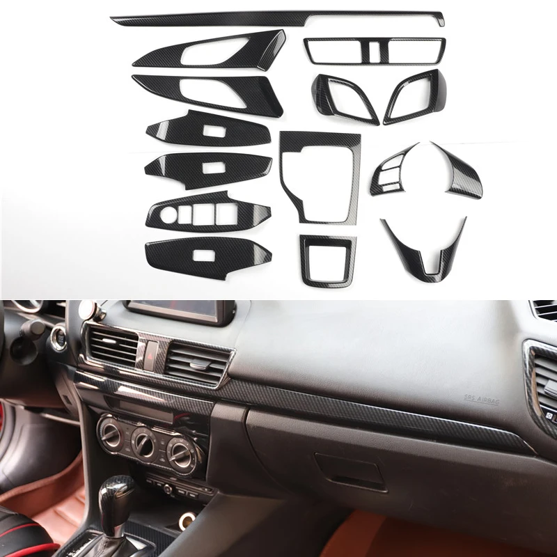 

Carbon Fiber Car Interior Accessories For Mazda 3 Axela 2014-2016 Gear Panel Window Lifter Switch Kit Dashboard Cover Refit Part